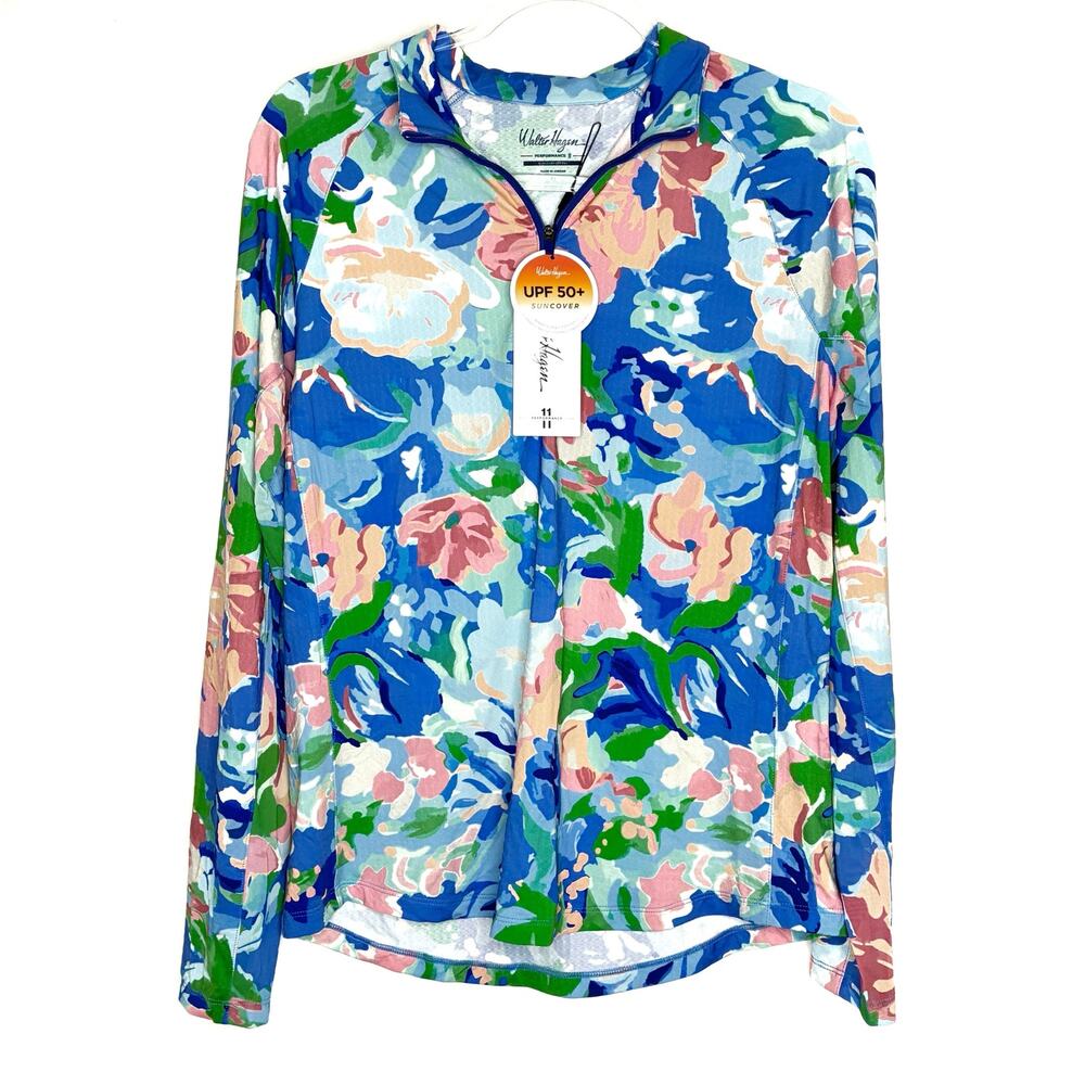 Walter Hagen UPF 50+ Suncover Floral Long Sleeve Quarter Zip Top NWT Womens